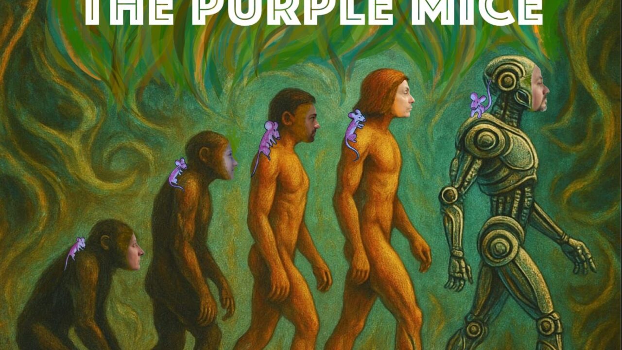 Andrea Pizzo and The Purple Mice performing live, promoting their experimental concept album Transhumanity blending science, philosophy, and music.